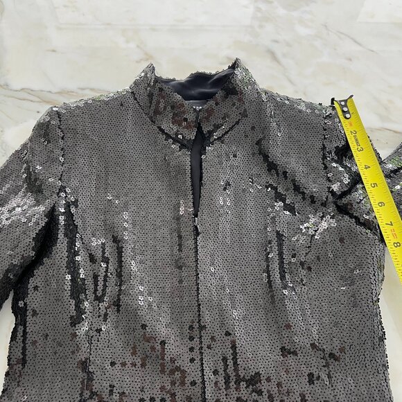 AKRIS BLACK FLORAL SEQUINS EVENING CROPPED JACKET FR 38 / US 6 NOWTS! - Picture 13 of 17